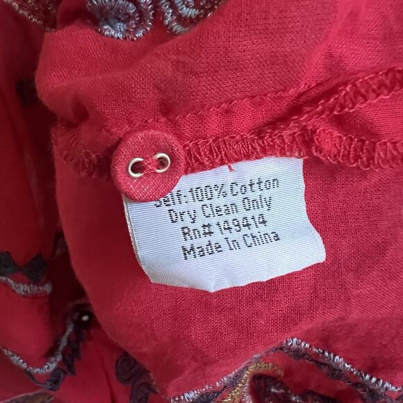 Johnny Was NWT Audrey Embroidered Button Down Shirt Ski Patrol Red Long Slv Sz S - Picture 7 of 8